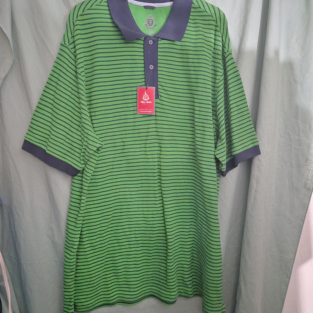 Roundtree & Yorke Green and Black Striped Polo Shirt